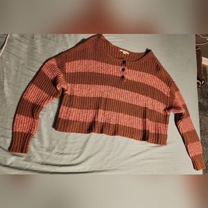 American Eagle pink and brown crop top sweater